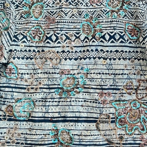 Chico’s Linen Blend Boho Embroidered Jacket with Sequins Size 0 - Picture 7 of 12